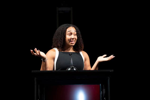 April 4, 2026, Philadelphia, Pennsylvania, United States: AUTUMN LOCKWOOD, Philadelphia Eagles football coach and the first Black woman to coach in a Super Bowl, speaking during the WDAS-FM annual Women Of Excellence awards luncheon where she was honored as a Woman of Excellence held at the Philadelphia Sheraton Philadelphia United States - ZUMArf1_ 20260404_zaf_rf1_049 Copyright: xRickyxFitchettx