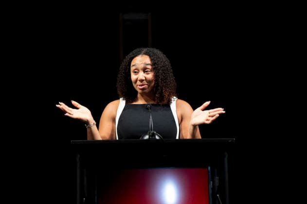 April 4, 2026, Philadelphia, Pennsylvania, United States: AUTUMN LOCKWOOD, Philadelphia Eagles football coach and the first Black woman to coach in a Super Bowl, speaking during the WDAS-FM annual Women Of Excellence awards luncheon where she was honored as a Woman of Excellence held at the Philadelphia Sheraton Philadelphia United States - ZUMArf1_ 20260404_zaf_rf1_050 Copyright: xRickyxFitchettx