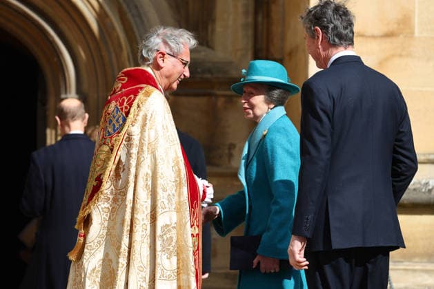 British Royal Family celebrate Easter Windsor UK. Princess Anne, Princess Royal and Sir Timothy Laurence at St George™s Chapel for the Easter Service. 5th April 2026. LMK430-S050426-001 Anfisa Polyushkevych Landmark Media 