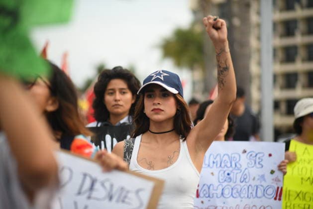 March for the Sea protest held in Veracruz against oil spills VERACRUZ, MEXICO - APRIL 5: Protesters march along the waterfront of the Port of Veracruz during the March for the Sea demonstration against hydrocarbon spills in Veracruz, Mexico, on April 5, 2026. Rolando Ramos Anadolu Veracruz Mexico. Editorial use only. Please get in touch for any other usage.  Copyright: x2026xAnadoluxRolandoxRamosx