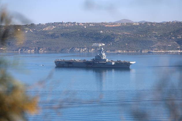 French carrier Charles de Gaulle seen in Souda Bay CRETE, GREECE - APRIL 07: France’s nuclear-powered aircraft carrier Charles de Gaulle is seen at Souda Bay in Crete, Greece on April 07, 2026. Metaxakis Kostas Anadolu Crete Greece. Editorial use only. Please get in touch for any other usage.  Copyright: x2026xAnadoluxMetaxakisxKostasx