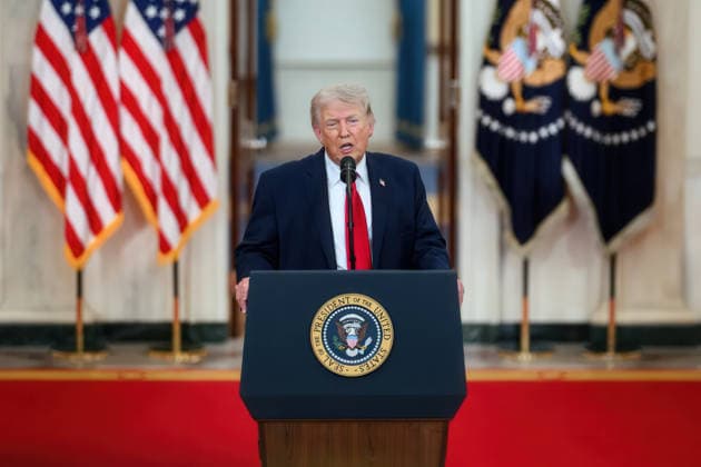 April 7, 2026, Washington, Dc, United States of America: U.S President Donald Trump, delivers an address to the nation on the Iran War from the Cross Hall of the White House, April 1, 2026 in Washington, D.C. Washington United States of America - ZUMAp138 20260407_zaa_p138_036 Copyright: xDanielxTorok WhitexHousex