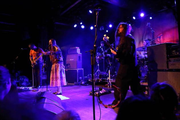 Tom Dowse, Florence Shaw, Lewis Maynard and Nick Buxton, from left, from the band Dry Cleaning at a concert at Festsaal Kreuzberg in Berlin, April 7, 2026 Dry Cleaning concert Berlin