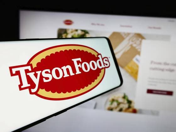 Stuttgart, Deutschland 13.08.2024: Handy mit Logo des amerikanischen Lebensmittelverarbeitungsunternehmens Tyson Foods Inc. vor der Unternehmenswebsite. Konzentrieren Sie sich auf die linke Mitte des Telefondisplays Stuttgart, Germany - 08-13-2024: Mobile phone with logo of American food processing company Tyson Foods Inc. in front of business website. Focus on center-left of phone display Copyright: imageBROKER TimonxSchneider ibliqx17115498.jpg