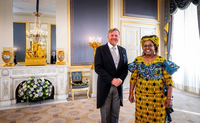 08-04-2026 Palace King Willem-Alexander during the credentials (geloofsbrieven) of the Ambassador of the Republic of Zambia, Her Excellency M. Chirwa, at palace Noordeinde in The Hague. Â  Copyright: xPPEx