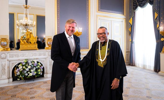 08-04-2026 Palace King Willem-Alexander during the credentials (geloofsbrieven) of the Ambassador of the Republic of Liberia, His Excellency J. Levi Demmah, at palace Noordeinde in The Hague. Â  Copyright: xPPEx