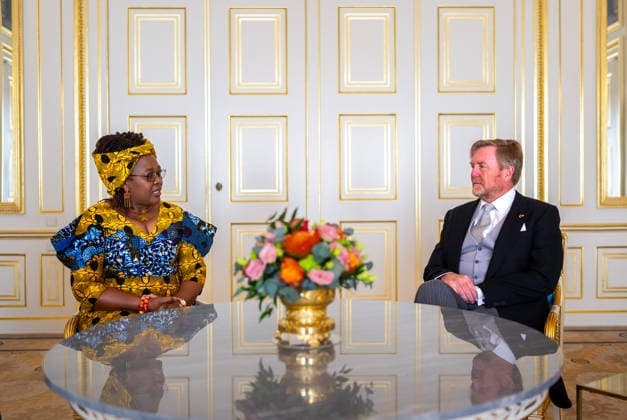 08-04-2026 Palace King Willem-Alexander during the credentials (geloofsbrieven) of the Ambassador of the Republic of Zambia, Her Excellency M. Chirwa, at palace Noordeinde in The Hague. Â  Copyright: xPPEx