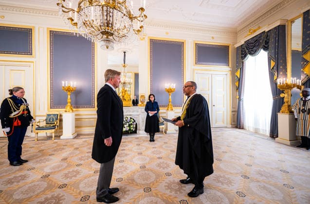 08-04-2026 Palace King Willem-Alexander during the credentials (geloofsbrieven) of the Ambassador of the Republic of Liberia, His Excellency J. Levi Demmah, at palace Noordeinde in The Hague. Â  Copyright: xPPEx