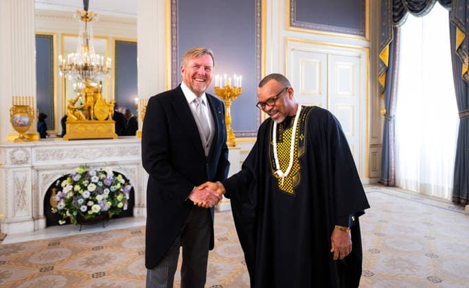 08-04-2026 Palace King Willem-Alexander during the credentials (geloofsbrieven) of the Ambassador of the Republic of Liberia, His Excellency J. Levi Demmah, at palace Noordeinde in The Hague. Â  Copyright: xPPEx