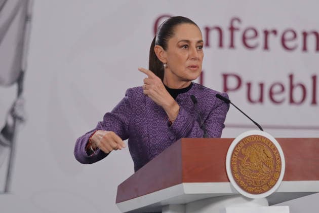 Mexico™s President Claudia Sheinbaum News Conference Mexico™s President Claudia Sheinbaum Pardo speaks about the plan to advance energy sovereignty and the decision to develop natural gas, during a news conference at the National palace. on April 8, 2026 in Mexico City, Mexico. (Photo by Carlos Santiago Eyepix Group) Copyright: xCarlosxSantiagox xEyepixxGroupx CS_08042026_180254