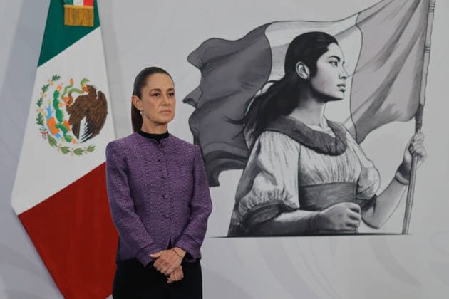 Mexico™s President Claudia Sheinbaum News Conference Mexico™s President Claudia Sheinbaum Pardo speaks about the plan to advance energy sovereignty and the decision to develop natural gas, during a news conference at the National palace. on April 8, 2026 in Mexico City, Mexico. (Photo by Carlos Santiago Eyepix Group) Copyright: xCarlosxSantiagox xEyepixxGroupx CS_08042026_180241