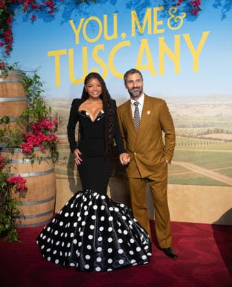 Halle Bailey and Marco Calvani arrive on the red carpet at the premiere of You, Me & Tuscany at Jazz at Lincoln Center on Wednesday, April 8, 2026 in New York City.  NYP20260408529 SERENAxXUxNING
