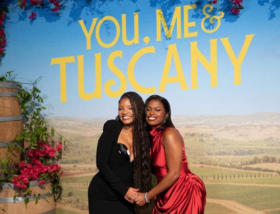 Halle Bailey and Aziza Scott arrive on the red carpet at the premiere of You, Me & Tuscany at Jazz at Lincoln Center on Wednesday, April 8, 2026 in New York City.  NYP20260408528 SERENAxXUxNING