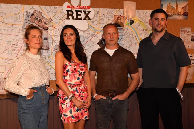 Marie Burchard, Doris Golpashin, Maximilian Brückner and Ferdinand Seebach Commissioner Rex Photocall Astor Lounge Munich 08 April 2026