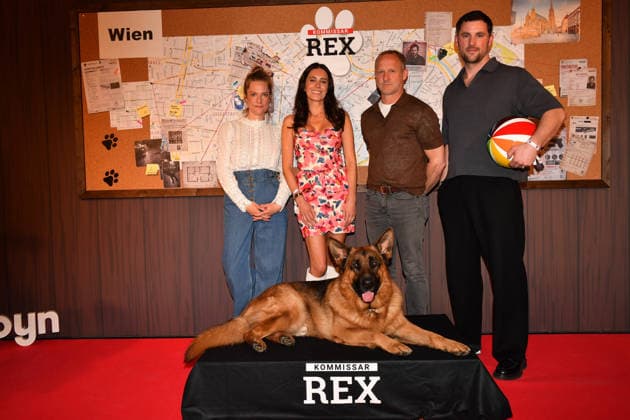 Marie Burchard, Doris Golpashin, Maximilian Brückner and Ferdinand Seebach Commissioner Rex Photocall Astor Lounge Munich 08 April 2026