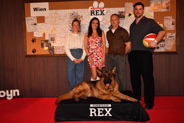Marie Burchard, Doris Golpashin, Maximilian Brückner and Ferdinand Seebach Commissioner Rex Photocall Astor Lounge Munich 08 April 2026
