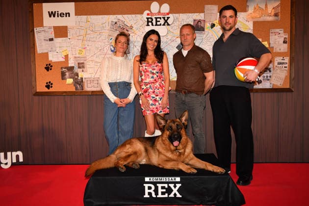Marie Burchard, Doris Golpashin, Maximilian Brückner and Ferdinand Seebach Commissioner Rex Photocall Astor Lounge Munich 08 April 2026