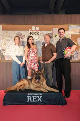Marie Burchard, Doris Golpashin, Maximilian Brückner and Ferdinand Seebacher with Rex at the premiere of the first of six feature-length episodes of the SAT 1 series Kommissar Rex in the Astor Film Lounge at the Arri Kino Munich, 08 04 2026 Foto:xN.xKolinzx xFuturexImagex rex_6401