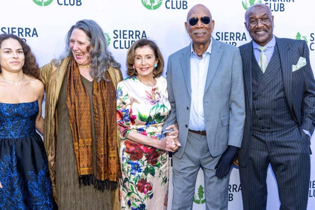 April 8, 2026, Los Angeles, California, USA: American, Gen Z eco-activist SAGE LENIER, 25; Executive Director of Sierra Club LAUREN BLACKFORD; Movie Star MORGAN FREEMAN, 88, and Former Speaker of the House NANCY PELOSI, 86, and Sinnerâ€⠢s Actor DELROY LINDO, pose together on the Red Carpet at the Skirball Cultural Center in Los Angeles, California before the Sierra Club Trailblazerâ€⠢s Ball. LENIER will receive the Sierraâ€⠢s Clubâ€⠢s Trail Blazer Award, PELOSI the Lifetime Achievement Award and FREEMAN the Visionary Award. Los Angeles USA - ZUMAk144 20260408_znp_k144_035 Copyright: xAmyxKatzx