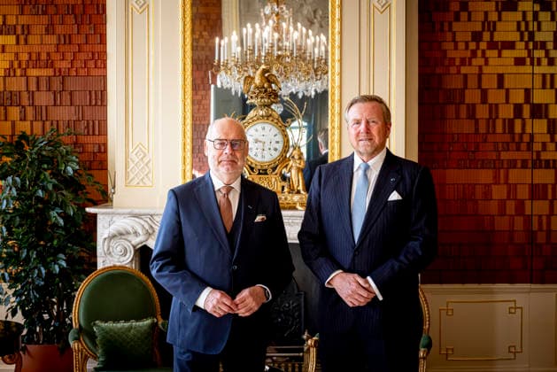 09-04-2026 HtB King Willem-Alexander during a meetiing with President Alar Karis of Estonia at palace Huis ten Bosch in The Hague. Â  Copyright: xPPEx