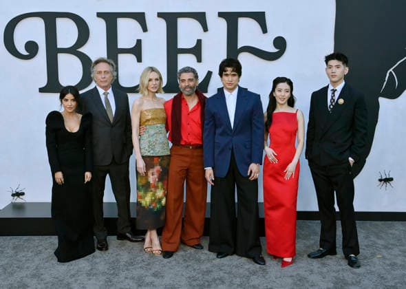 Cast members Mikaela Hoover, William Fichtner, Carey Mulligan, Oscar Isaac, Charles Melton, Seoyeon Jang and Matthew Kim (L-R) attend Netflix s dark comedy TV series Beef at the Egyptian Theatre in the Hollywood section of Los Angeles on Wednesday, April 8, 2026. Storyline: Road rage ensues after a parking-lot incident, resulting in a bitter feud between the two antagonists. The vendetta between them and the lengths they ll go to in order to wreak revenge on each other spirals out of control, jeopardizing everything and everyone in their lives.  LAP2026040822 JIMxRUYMEN