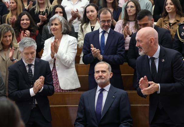 The King defends international law against the use of force before university students King Felipe VI c , accompanied by the rector of the Complutense University of Madrid, Joaquín Goyache d , and the Minister of the Interior, Fernando Grande Marlaska i , presides over the commemoration of the 60th anniversary of the International Covenant on Civil and Political Rights and the International Covenant on Economic, Social and Cultural Rights, The two covenants were adopted by the United Nations General Assembly on December 16, 1966 and entered into force on January 3, 1976 Together with the Universal Declaration of Human Rights, they comprise what jurists consider to be the International Bill of Human Rights 09 APRIL 2026 Marta Ferná Madrid M Copyright: xMartaxFernandezx 7425666