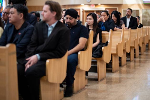 April 10, 2026, Bc, CANADA: A person tears up during a Lapu-Lapu festival tragedy commemoration memorial mass at St. Andrew s Parish in Vancouver, on Friday April 10, 2026. CANADA  - ZUMAc35_ 20260410_zaf_c35_050 Copyright: xEthanxCairnsx