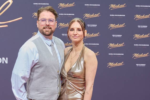 Felix von Jascheroff with wife Alexandra Sophie Winterberg International premiere Global Fan Celebration of Michael at the Uber Eats Music Hall in Berlin on 10 04 2026 Cinema premiere Michael