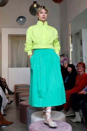 Anna Okuneva at the Anja Gockel Fashion Show Fresh for the senses in the Paris 44 showroom by Anja Gockel Berlin, 10 04 2026 Foto:xAgenturxWehnertx xduxVinagex xFuturexImagex gockel_6434