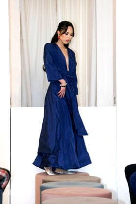 Miho Shiratori at the Anja Gockel Fashion Show Fresh for the senses in the Paris 44 showroom by Anja Gockel Berlin, 10 04 2026 Foto:xAgenturxWehnertx xduxVinagex xFuturexImagex gockel_6457