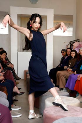 Miho Shiratori at the Anja Gockel Fashion Show Fresh for the senses in the Paris 44 showroom by Anja Gockel Berlin, 10 04 2026 Foto:xAgenturxWehnertx xduxVinagex xFuturexImagex gockel_6477