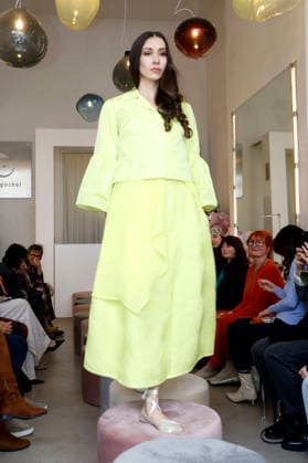 Lia Kemendi at the Anja Gockel Fashion Show Fresh for the senses in the Paris 44 showroom by Anja Gockel Berlin, 10 04 2026 Foto:xAgenturxWehnertx xduxVinagex xFuturexImagex gockel_6479