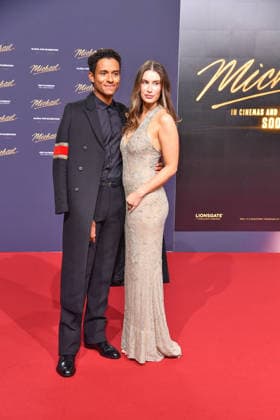 Jaafar Jackson with girlfriend Maddie Simpson at the international premiere as part of the Global Fan Celebration for MICHAEL in Berlin on 10 04 2026