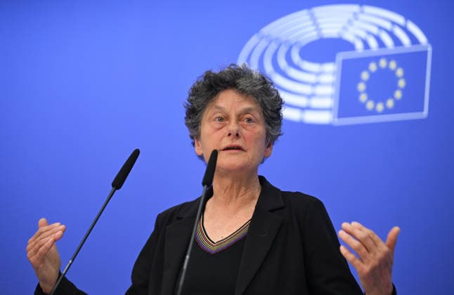 Member of the European Parliament and rapporteur of Hungary, Tineke Strik BRUSSELS, BELGIUM - APRIL 14: Member of the European Parliament and rapporteur of Hungary, Tineke Strik speaks to press on the situation in Hungary, at the European Parliament in Brussels, Belgium on April 14, 2026. Dursun Aydemir Anadolu Brussels Belgium. Editorial use only. Please get in touch for any other usage.  Copyright: x2026xAnadoluxDursunxAydemirx