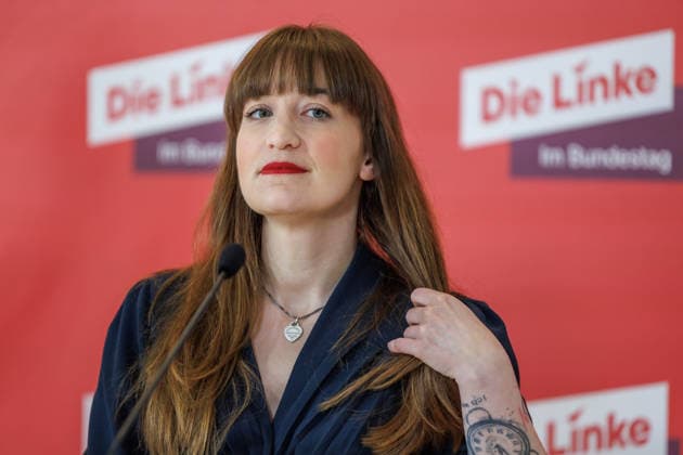 Statement Die Linke Heidi Reichinnek und Soeren Pellmann (Die Linke) bei einem Statement am 14.04.26 in Berlin. Berlin Berlin Deutschland Reichstag *** Statement Die Linke Heidi Reichinnek and Soeren Pellmann Die Linke at a statement on 14 04 26 in Berlin Berlin Berlin Germany Reichstag