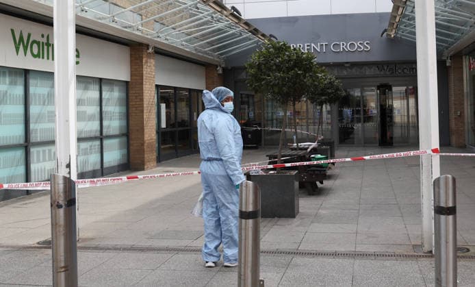 April 14, 2026, London, London, UK: London, UK. Police and forensic officers at the scene of a stabbing which took place this morning at Brent Cross shopping centre, Brent Cross, London. A man was taken to a major trauma centre. London UK  - ZUMAl94_ 20260414_zaf_l94_056 Copyright: xJacquelinexLawriex