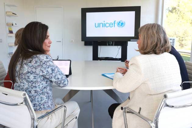 Spanish Queen Letizia during the working meeting with a representation of UNICEF Spain in Madrid on Tuesday, 14 April 2026. Cordon Press 