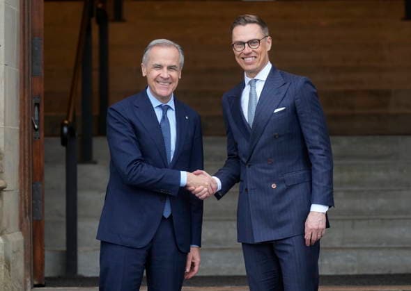 April 14, 2026, Ottawa, On, Canada: Prime Minister Mark Carney is seen with Finland President Alexander Stubb as he arrives on Parliament Hill in Ottawa, Tuesday, April 14, 2026. Ottawa Canada  - ZUMAc35_ 20260414_zaf_c35_112 Copyright: xAdrianxWyldx
