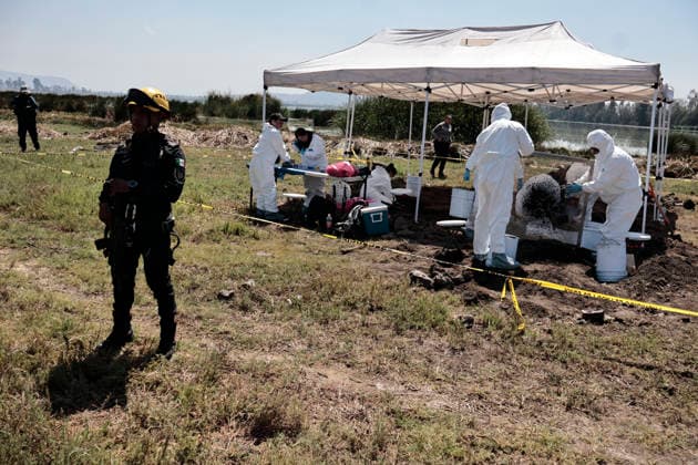 April 14, 2026, Mexico City, Cdmx, Mexico: Between the borders of the Tlahuac region of Mexico City and Chalco, State of Mexico, lie the lagoons that divide these areas. Within a particular zone known as Lagunas de La Habana (Havana Lagoons), more than 500 human skeletal remains (teeth and bones from different parts of the body) have been found to date, buried in the mud at a very shallow depth. This is because it is a chinampa (floating garden) area, making it impossible that this area was used as a cemetery. The remains are found at a very shallow depth; after only 20 centimeters, the water reaches the lagoon. The search continues, carried out by personnel from the Attorney General s Offices, police, the National Guard, and the State - ZUMAp204 20260414_zip_p204_008 Copyright: xJosuexPerezx