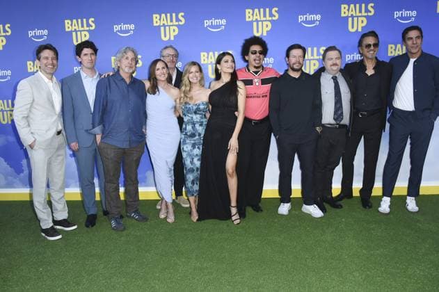 Eric André, Molly Shannon, Mark Wahlberg, Andrew Muscato, Paul Walter Hauser, Benjamin Bratt, Sacha Baron Cohen, Rhett Reese, Peter Farrelly, Eva De Dominici at arrivals for BALLS UP Premiere, Harmony Gold Theater, Los Angeles, CA, April 14, 2026. Photo By: Elizabeth Goodenough Everett Collection BALLS UP Premiere PUBLICATIONXNOTxINxCANxCHNxFRAxITAxJPNxNORxPOLxRUSxESPxUKxUSA