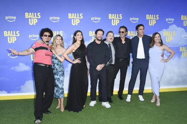 Eric André, Chelsey Crisp, Molly Shannon, Mark Wahlberg, Paul Walter Hauser, Benjamin Bratt, Sacha Baron Cohen, Eva De Dominici at arrivals for BALLS UP Premiere, Harmony Gold Theater, Los Angeles, CA, April 14, 2026. Photo By: Elizabeth Goodenough Everett Collection BALLS UP Premiere PUBLICATIONXNOTxINxCANxCHNxFRAxITAxJPNxNORxPOLxRUSxESPxUKxUSA