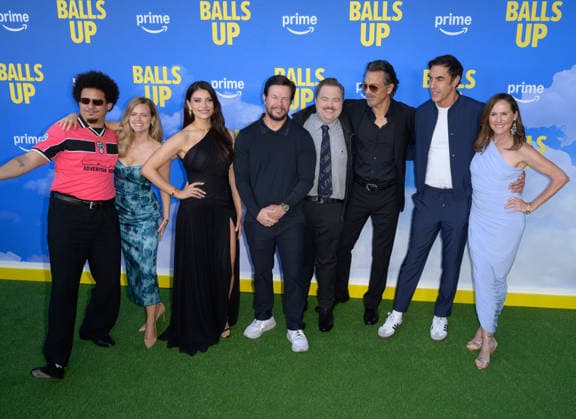 Balls Up Premiere - Los Angeles, USA LOS ANGELES, USA. April 14, 2026: Eric Andre, Chelsey Crisp, Eva De Dominici, Mark Wahlberg, Paul Walter Hauser, Benjamin Bratt, Sacha Baron Cohen & Molly Shannon at the premiere for Balls Up at the Harmony Gold Theatre. Los Angeles CA USA  Copyright: xPaulxSmith Featureflashx