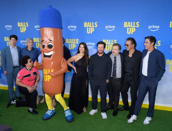 Balls Up Premiere - Los Angeles, USA LOS ANGELES, USA. April 14, 2026: Rhett Reese, Andrew Muscato, Peter Farrelly, Eric Andre, Eva De Dominici, Mark Wahlberg, Paul Walter Hauser, Benjamin Bratt & Sacha Baron Cohen at the premiere for Balls Up at the Harmony Gold Theatre. Los Angeles CA USA Copyright: xPaulxSmith Featureflashx