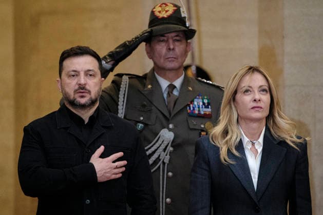 Institutional Visit of Ukrainian President Volodymyr Zelensky Italian Prime Minister Giorgia Meloni receives President of Ukraine Volodymyr Zelensky at Palazzo Chigi during his institutional visit to Rome. Rome, April 15, 2026. Rome Italy Copyright: xAndreaxCalandrax