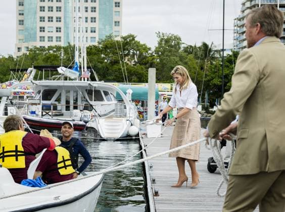 MIAMI - King Willem-Alexander and Queen Maxima are being shown around the Shake-a-Leg Marina, where they receive an explanation of the work of this organization that makes water sports accessible to people with disabilities. The visit was part of a three-day working visit to Philadelphia, Washington D.C., and Miami in the United States (US). REMKO DE WAAL ANP netherlands out - belgium out  Copyright: xx x555869073x originalFilename: 555869073.jpg