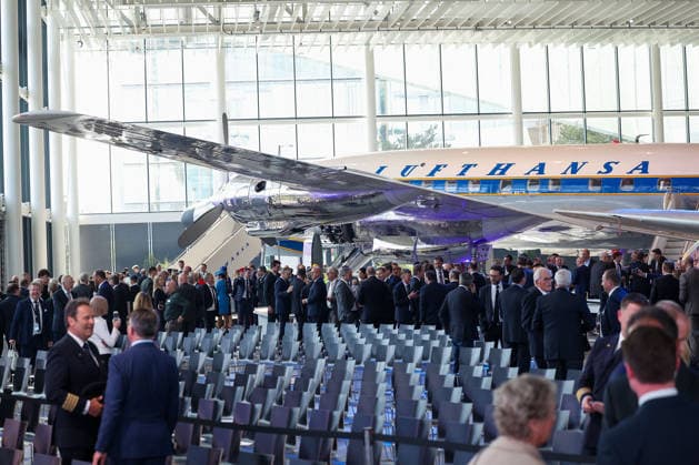 Official ceremony marking the 100th anniversary of the founding of Lufthansa Overview inside the hangar during the Official ceremony marking the 100th anniversary of the founding of Lufthansa at Lufthansa Group Hangar One in Frankfurt am Main, Germany, April 15, 2026 Frankfurt am Main Airport, Lufthansa Group Hangar One Hessen Deutschland Copyright: xJoaquimxFerreirax