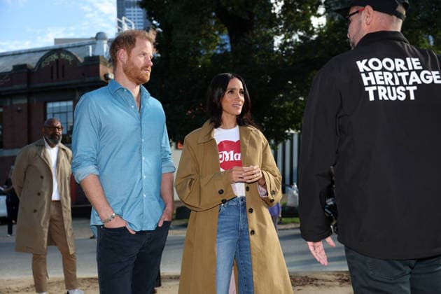 HARRY AND MEGHAN AUSTRALIA VISIT, Prince Harry and Meghan, the Duke and Duchess of Sussex participate in the Scar Tree Walk at Birrarung Marr during a visit to Australia, Melbourne, Thursday, April 16, 2026. ( NO ARCHIVING MELBOURNE VICTORIA AUSTRALIA  Copyright: xCONxCHRONISx 20260416138204159480