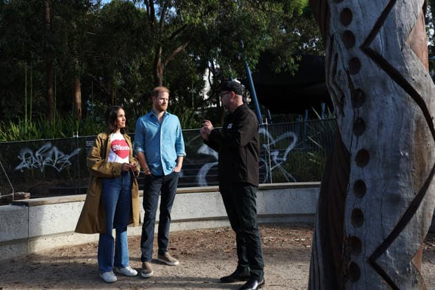HARRY AND MEGHAN AUSTRALIA VISIT, Prince Harry and Meghan, the Duke and Duchess of Sussex participate in the Scar Tree Walk at Birrarung Marr during a visit to Australia, Melbourne, Thursday, April 16, 2026. ( NO ARCHIVING MELBOURNE VICTORIA AUSTRALIA  Copyright: xCONxCHRONISx 20260416136285183633