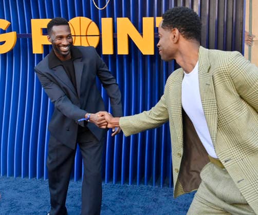 Cast members Justin Hurt-Dunkley (L) and Jay Ellis attend the premiere of Netflix s Season 2 TV series sport comedy Running Point at the Egyptian Theatre in the Hollywood section of Los Angeles on Wednesday, April 15, 2026..Storyline: Isla Gordon, overlooked her whole life, is appointed President of the LA Waves basketball team, a family business, when her brother enters rehab. She aims to prove she is the right choice despite skepticism.  LAP2026041551 JIMxRUYMEN