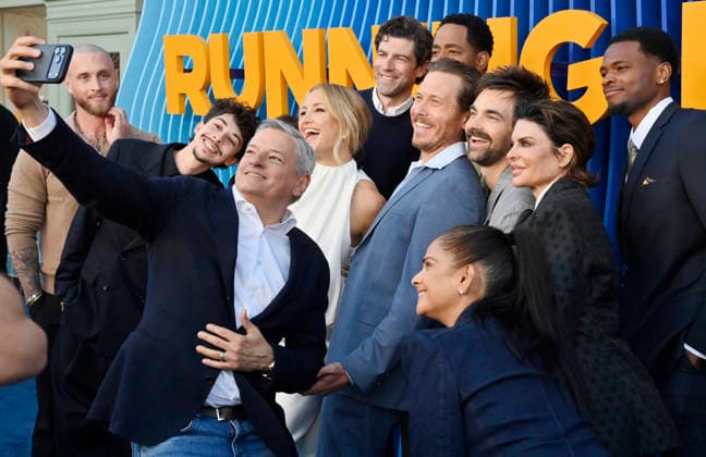 Ted Sarandos takes a selfie off cast members during the premiere of Netflix s Season 2 TV series sport comedy Running Point at the Egyptian Theatre in the Hollywood section of Los Angeles on Wednesday, April 15, 2026..Storyline: Isla Gordon, overlooked her whole life, is appointed President of the LA Waves basketball team, a family business, when her brother enters rehab. She aims to prove she is the right choice despite skepticism.  LAP2026041512 JIMxRUYMEN